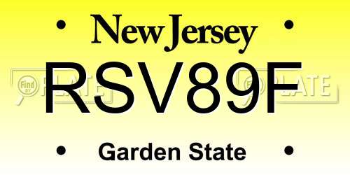 RSV89F New Jersey License Plate