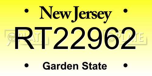 RT22962 New Jersey License Plate