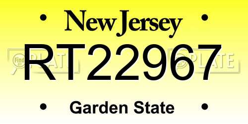 RT22967 New Jersey License Plate