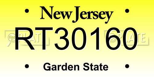 RT30160 New Jersey License Plate