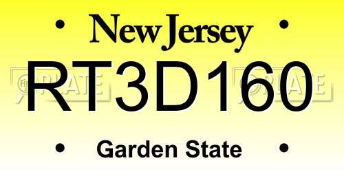 RT3D160 New Jersey License Plate