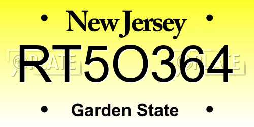 RT5O364 New Jersey License Plate