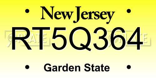 RT5Q364 New Jersey License Plate