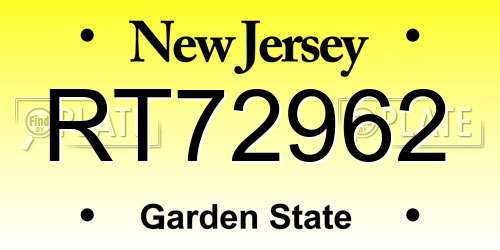 RT72962 New Jersey License Plate