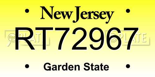 RT72967 New Jersey License Plate