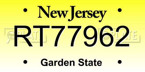 RT77962 New Jersey License Plate