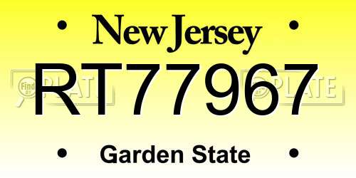 RT77967 New Jersey License Plate