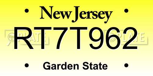 RT7T962 New Jersey License Plate