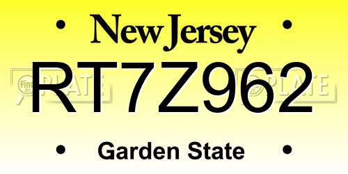 RT7Z962 New Jersey License Plate