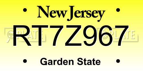 RT7Z967 New Jersey License Plate