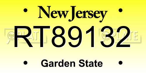 RT89132 New Jersey License Plate