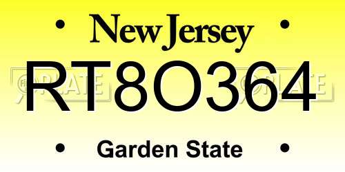RT8O364 New Jersey License Plate