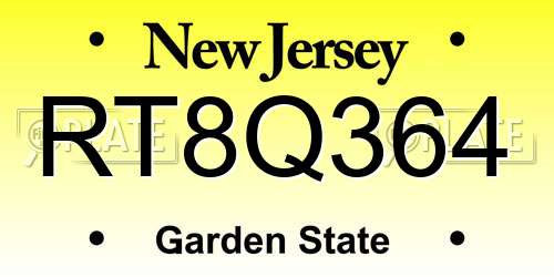 RT8Q364 New Jersey License Plate