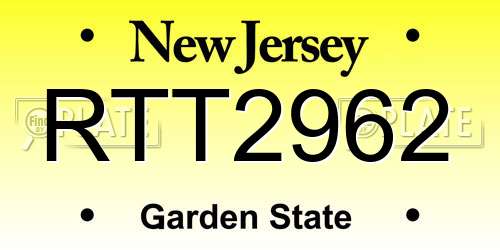 RTT2962 New Jersey License Plate