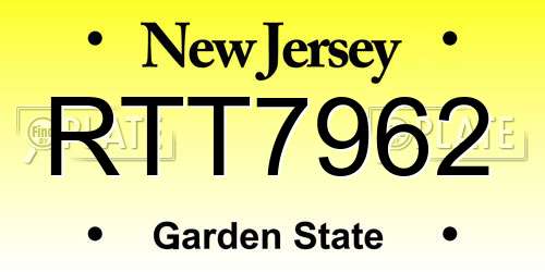 RTT7962 New Jersey License Plate