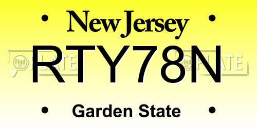 RTY78N New Jersey License Plate