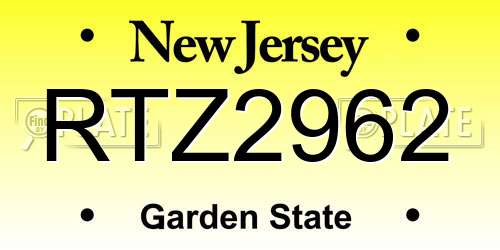 RTZ2962 New Jersey License Plate