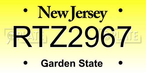 RTZ2967 New Jersey License Plate