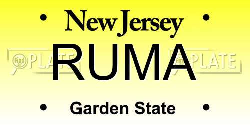 RUMA New Jersey License Plate