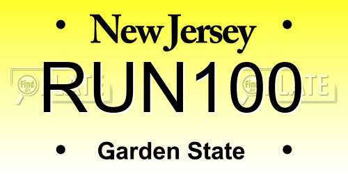 RUN100 New Jersey License Plate