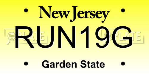 RUN19G New Jersey License Plate