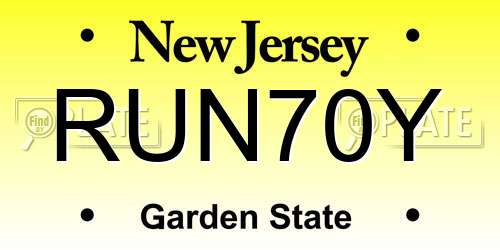 RUN70Y New Jersey License Plate