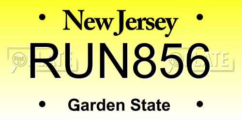 RUN856 New Jersey License Plate