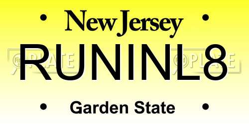 RUNINL8 New Jersey License Plate