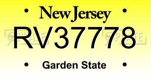 RV37778 New Jersey License Plate