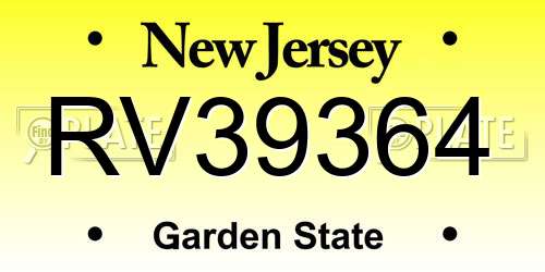 RV39364 New Jersey License Plate