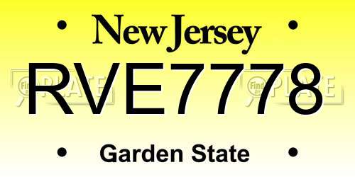 RVE7778 New Jersey License Plate