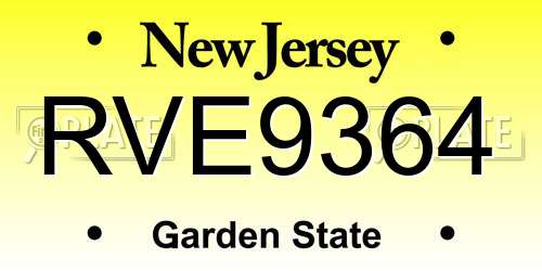 RVE9364 New Jersey License Plate