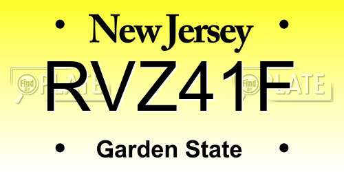 RVZ41F New Jersey License Plate