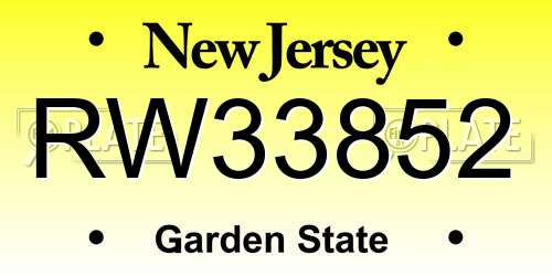 RW33852 New Jersey License Plate