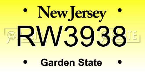 RW3938 New Jersey License Plate