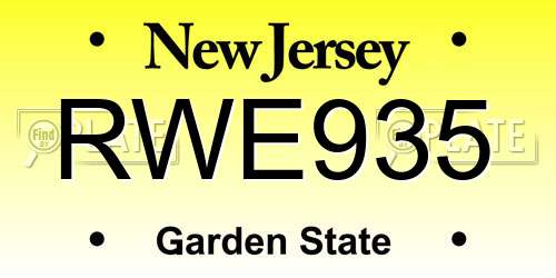 RWE935 New Jersey License Plate