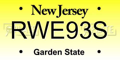 RWE93S New Jersey License Plate