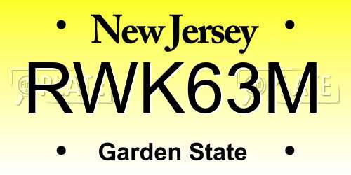 RWK63M New Jersey License Plate