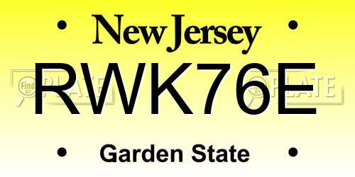RWK76E New Jersey License Plate