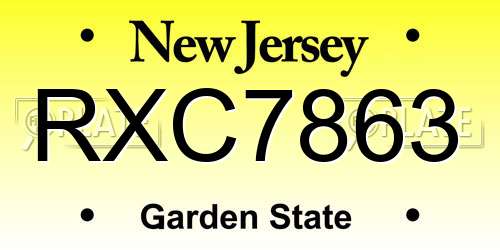RXC7863 New Jersey License Plate