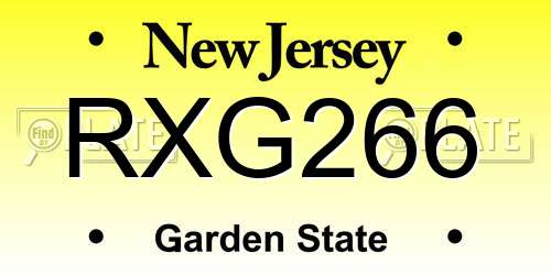 RXG266 New Jersey License Plate