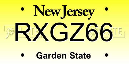 RXGZ66 New Jersey License Plate
