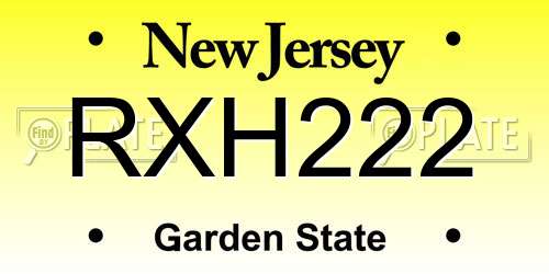 RXH222 New Jersey License Plate