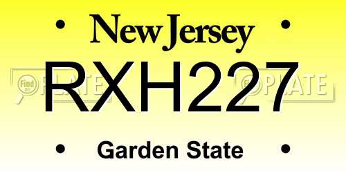 RXH227 New Jersey License Plate
