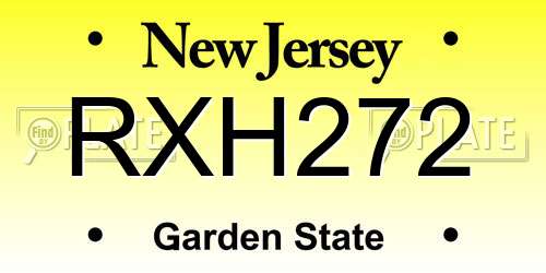 RXH272 New Jersey License Plate