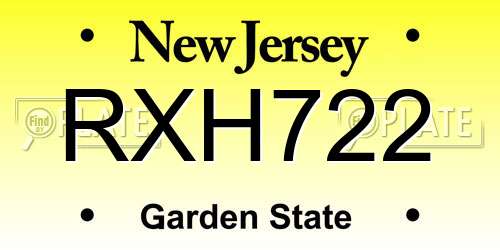 RXH722 New Jersey License Plate