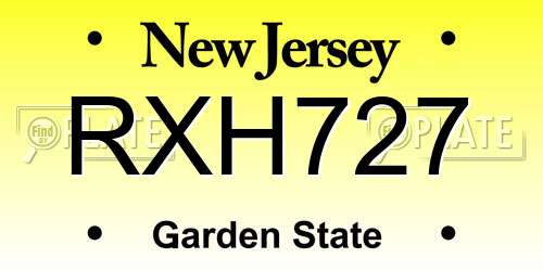 RXH727 New Jersey License Plate