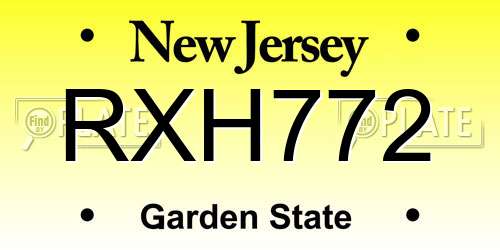 RXH772 New Jersey License Plate