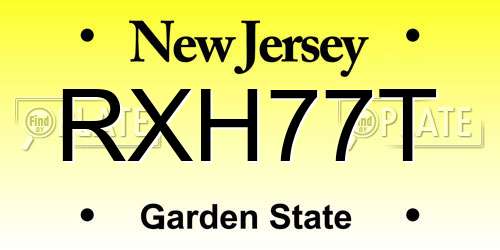 RXH77T New Jersey License Plate