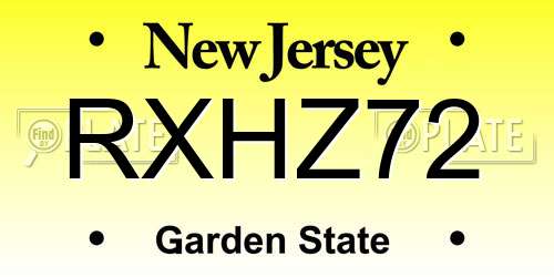 RXHZ72 New Jersey License Plate
